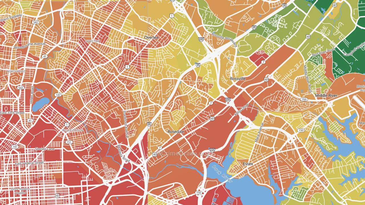 Rosedale, MD Map of Robbery Rates