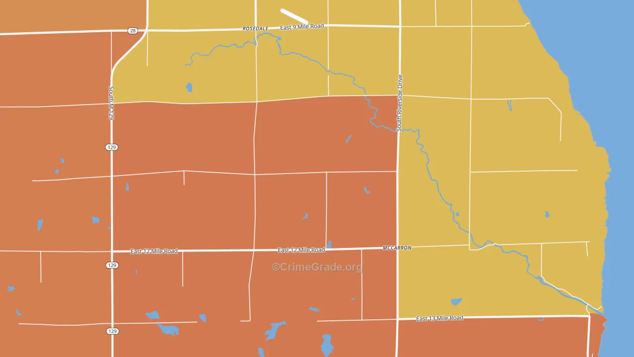 Rosedale, MI Map of Robbery Rates
