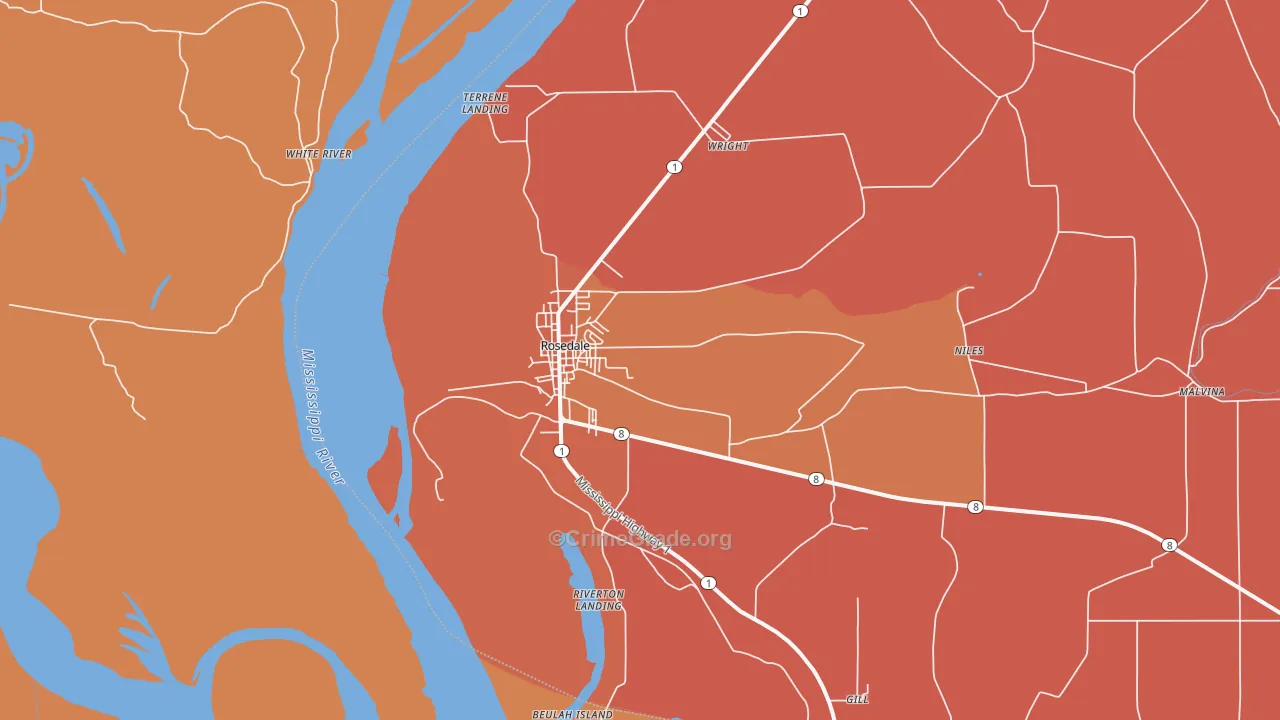 Rosedale, MS Map of Robbery Rates