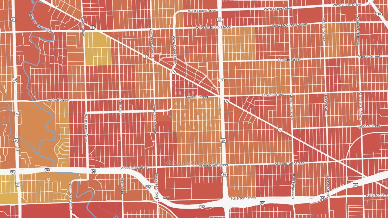 Rosedale Park, Detroit, MI Map of Robbery Rates