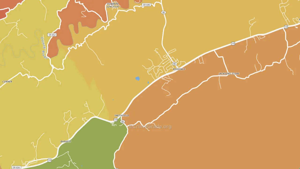 Rosedale, VA Map of Robbery Rates