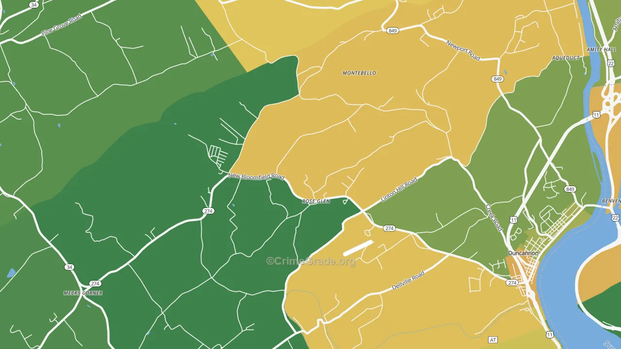 Roseglen, PA Map of Robbery Rates