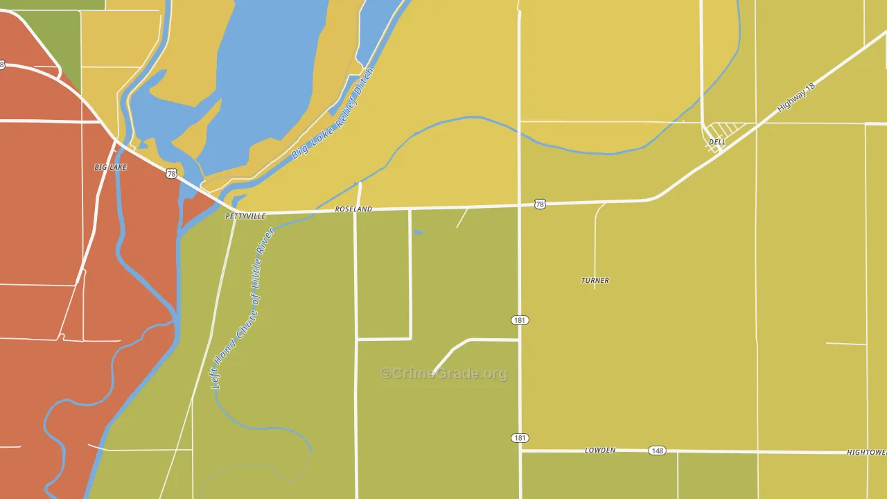 Roseland, AR Map of Robbery Rates
