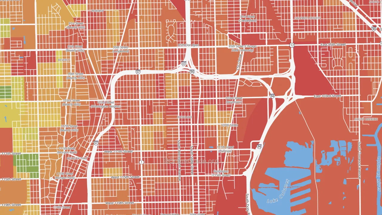 Roseland, Chicago, IL Map of Robbery Rates
