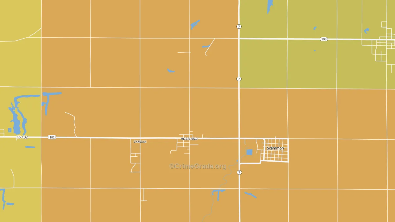 Roseland, KS Map of Robbery Rates