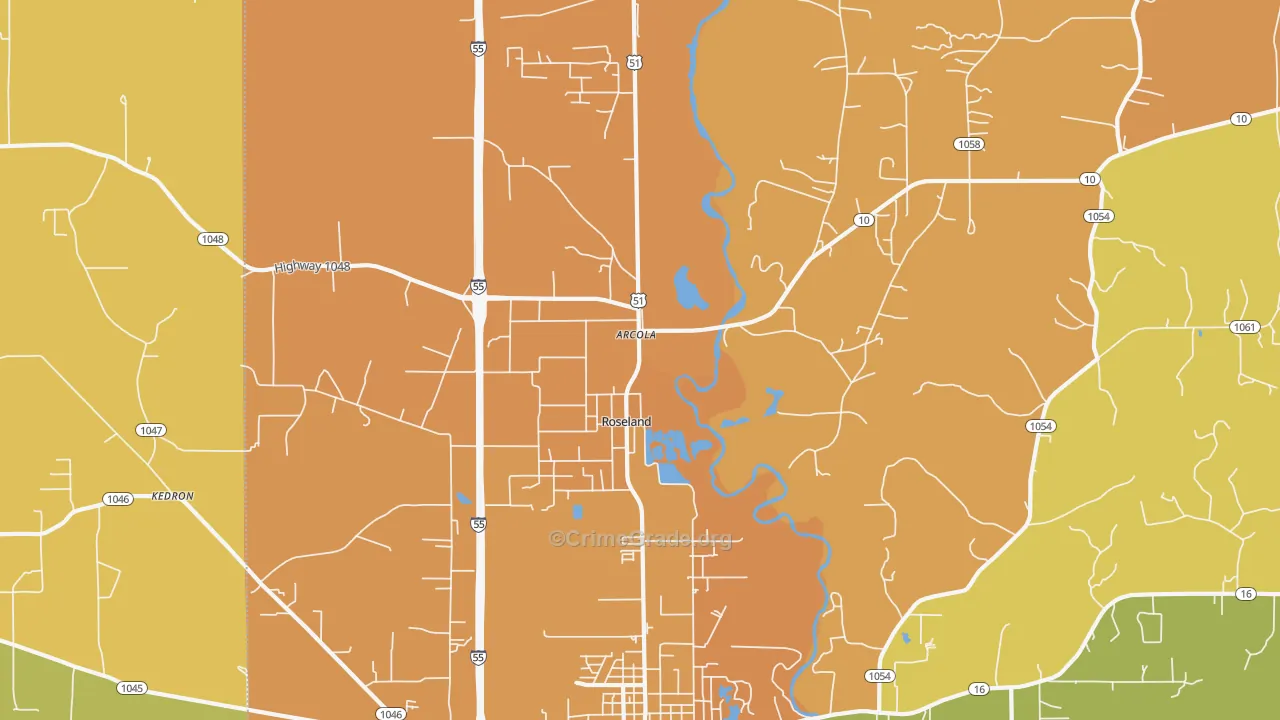 Roseland, LA Map of Robbery Rates