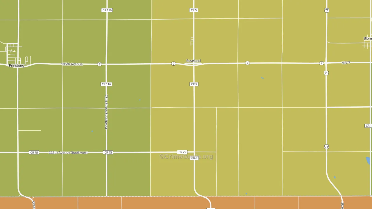 Roseland, MN Map of Robbery Rates