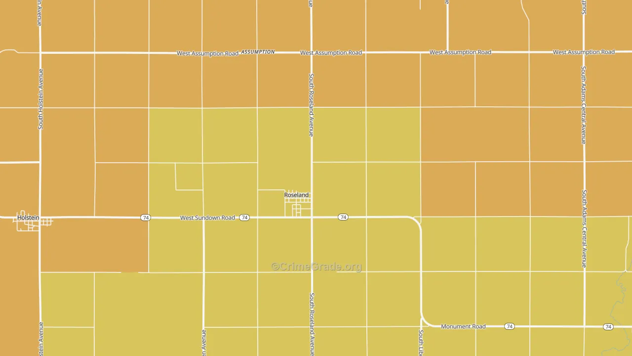 Roseland, NE Map of Robbery Rates