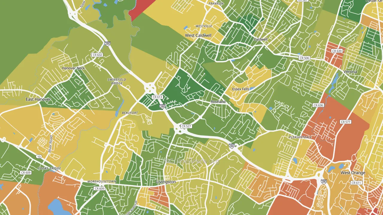 Roseland, NJ Map of Robbery Rates