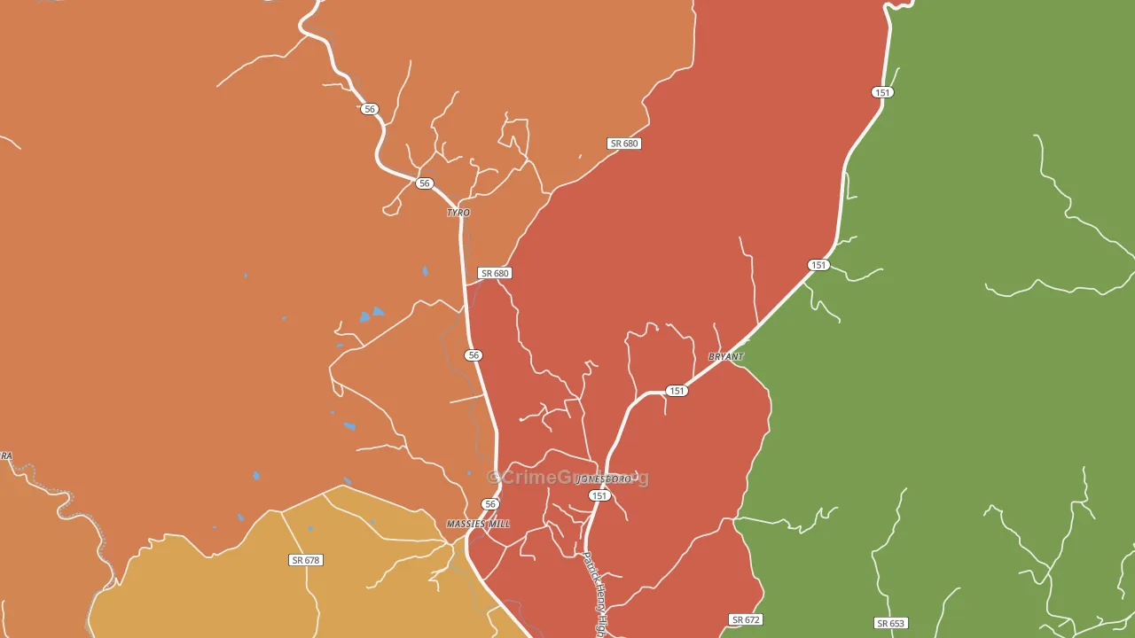 Roseland, VA Map of Robbery Rates
