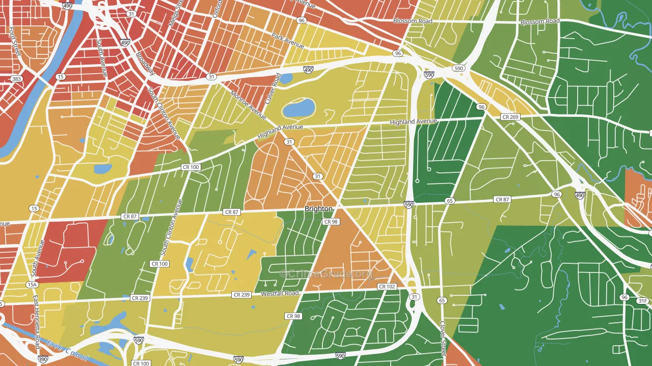 Roselawn, Brighton, NY Map of Robbery Rates