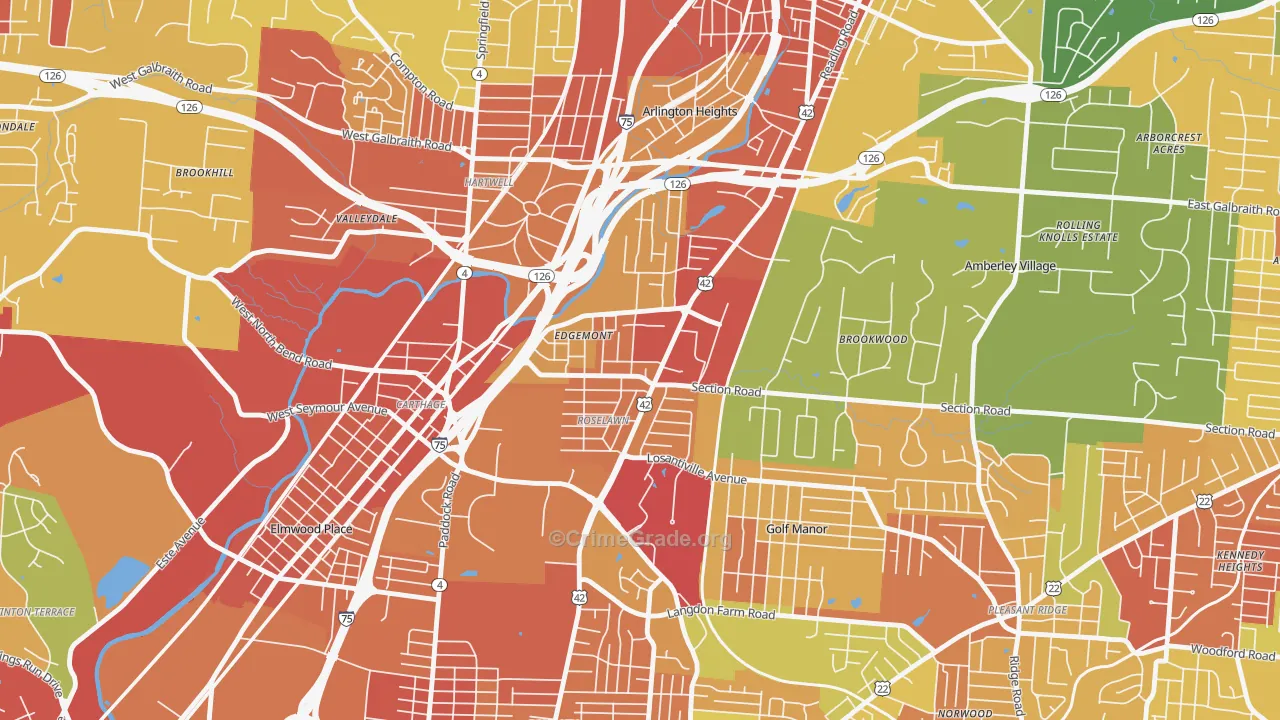 Roselawn, Cincinnati, OH Map of Robbery Rates