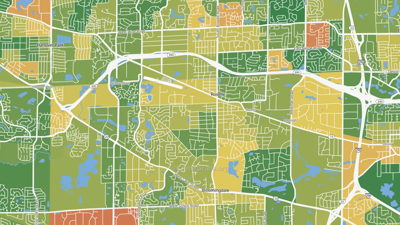 Roselle, IL Map of Robbery Rates