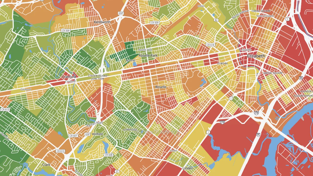Roselle, NJ Map of Robbery Rates