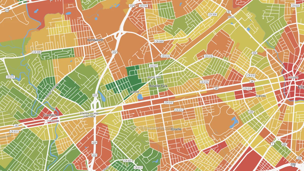 Roselle Park, NJ Map of Robbery Rates