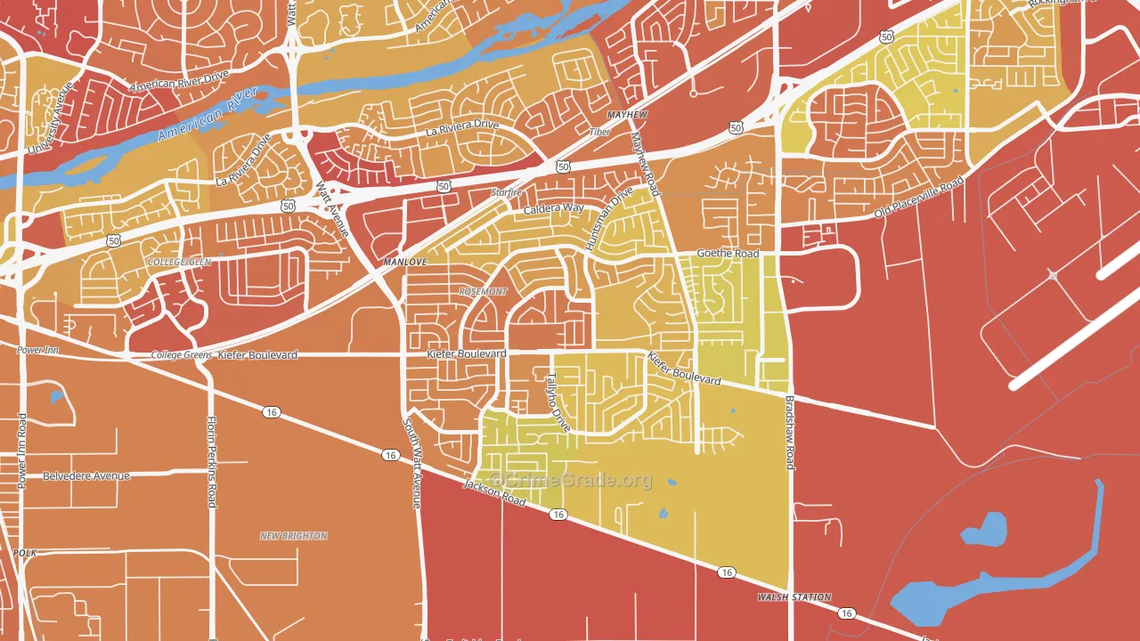 Rosemont, CA Map of Robbery Rates
