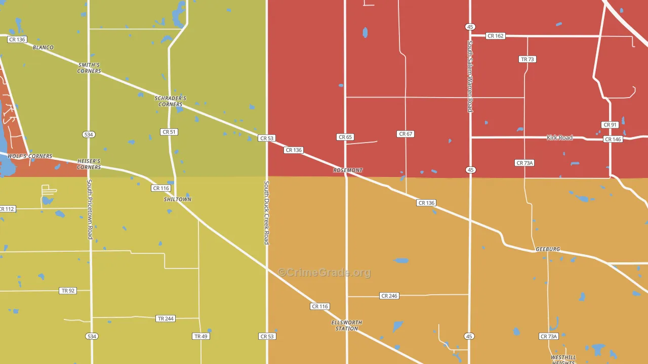 Rosemont, OH Map of Robbery Rates