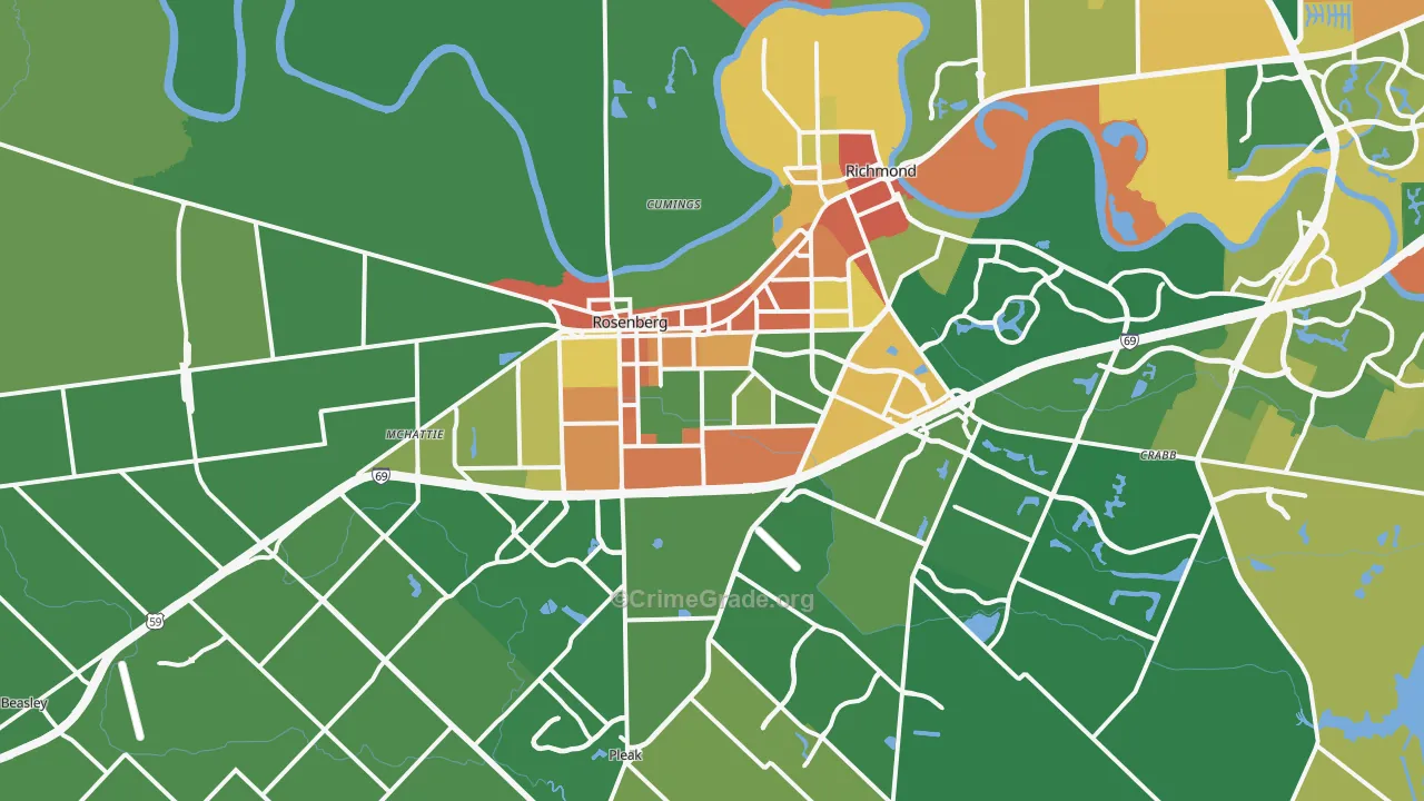 Rosenberg, TX Map of Robbery Rates