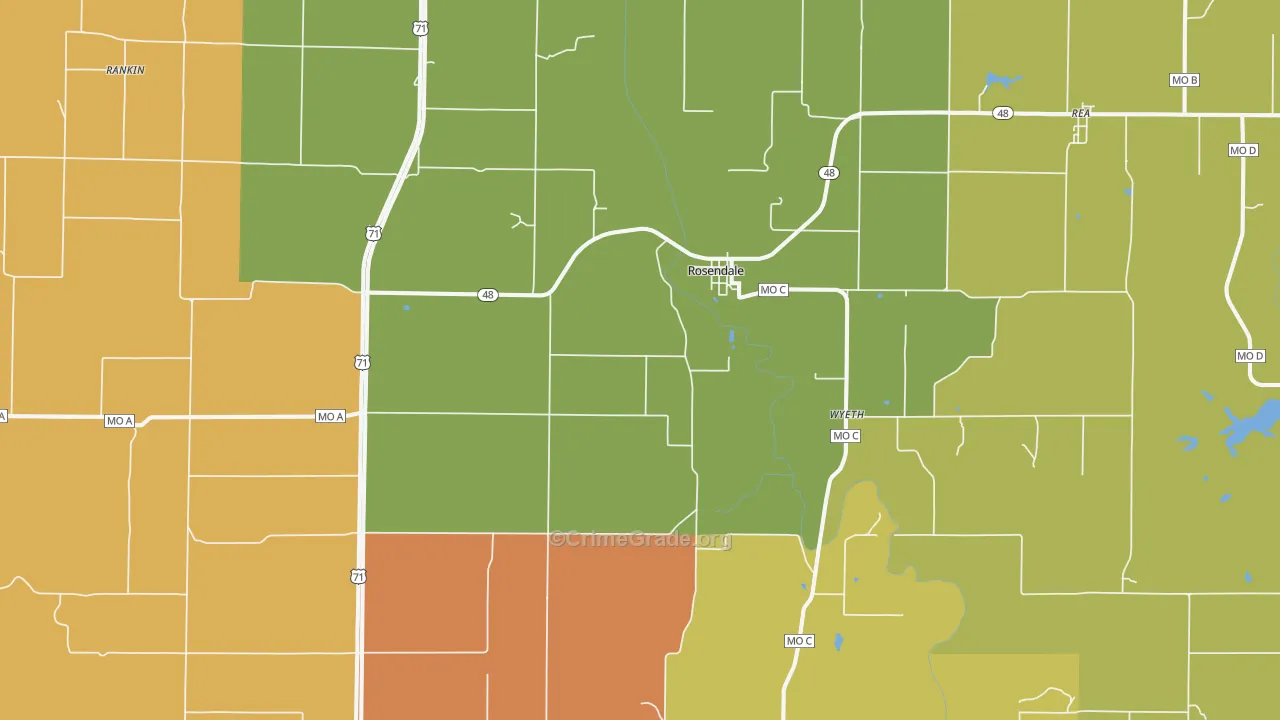 Rosendale, MO Map of Robbery Rates