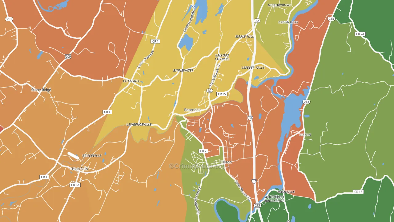 Rosendale, NY Map of Robbery Rates