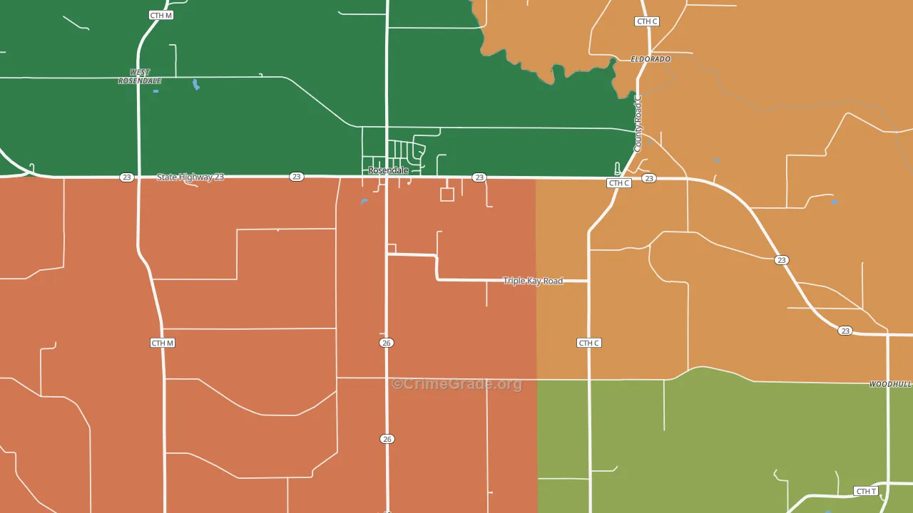 Rosendale, WI Map of Robbery Rates