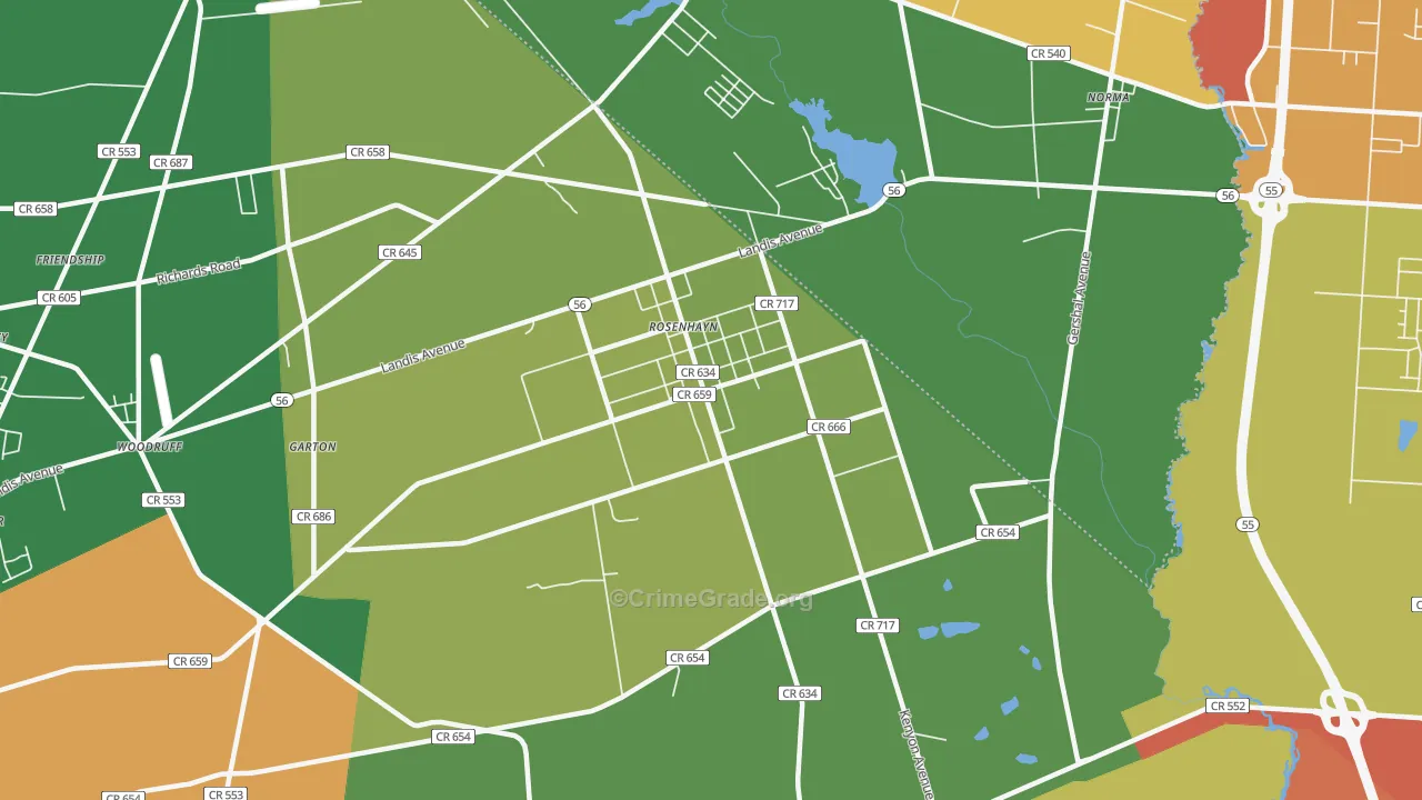 Rosenhayn, NJ Map of Robbery Rates