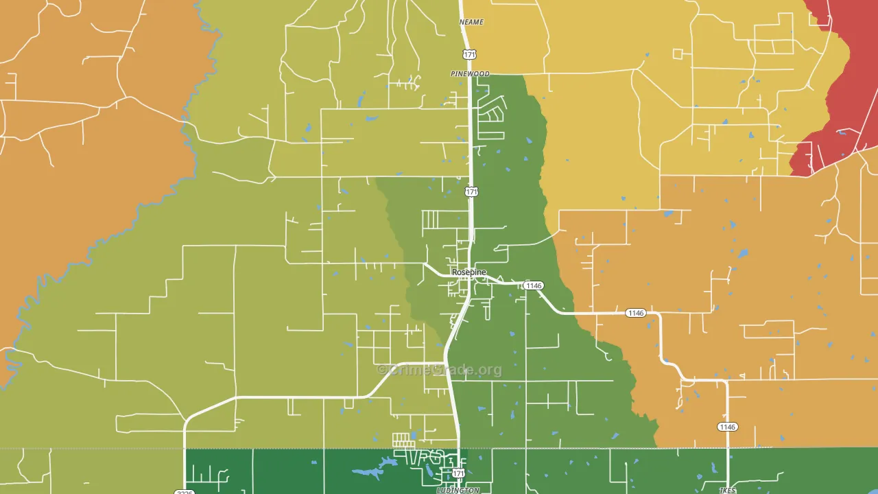 Rosepine, LA Map of Robbery Rates