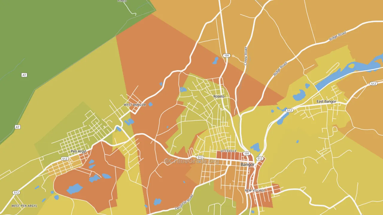 Roseto, PA Map of Robbery Rates