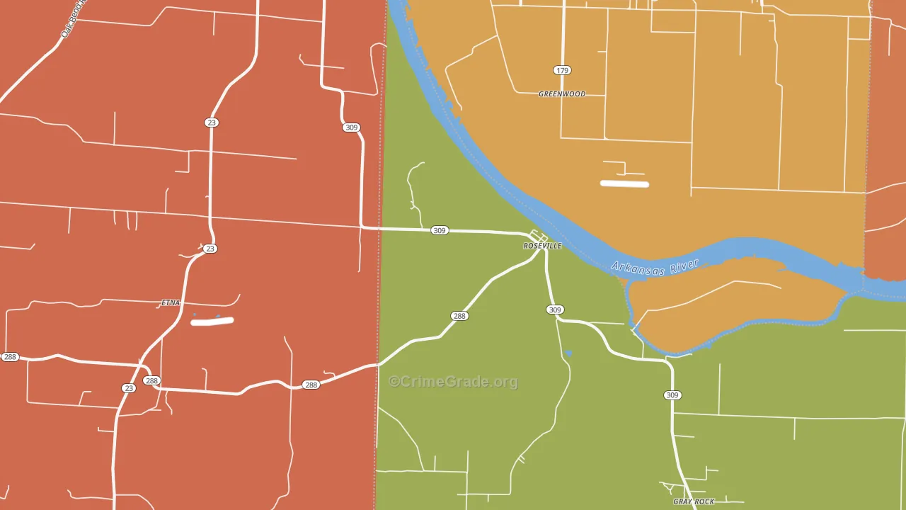 Roseville, AR Map of Robbery Rates