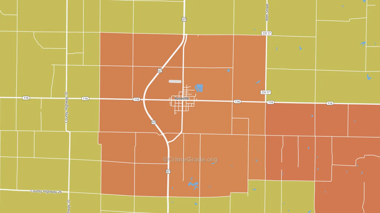 Roseville, IL Map of Robbery Rates