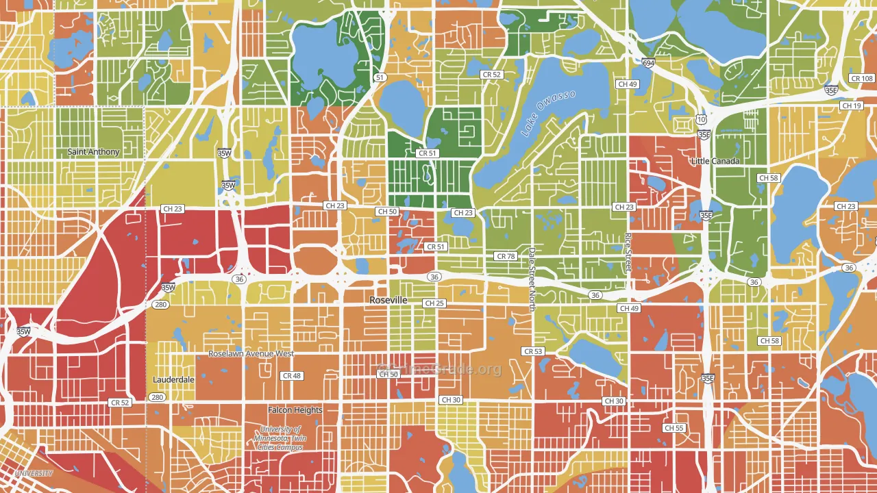 Roseville, MN Map of Robbery Rates