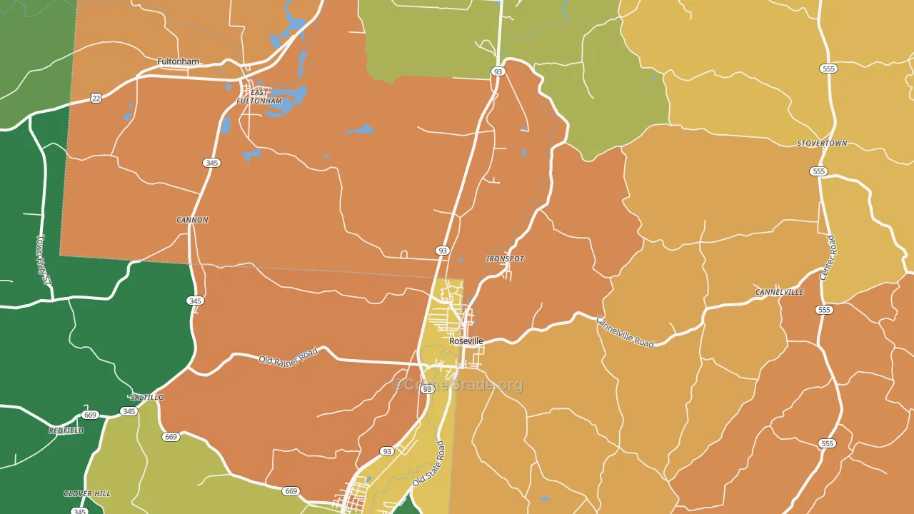 Roseville, OH Map of Robbery Rates