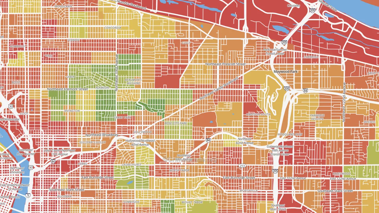 Roseway, Portland, OR Map of Robbery Rates