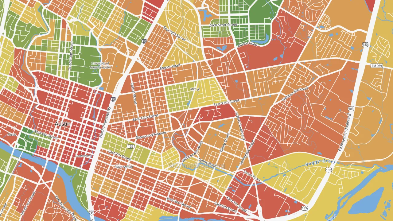 Rosewood, Austin, TX Map of Robbery Rates