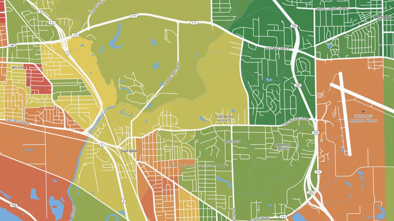 Rosewood Heights, IL Map of Robbery Rates