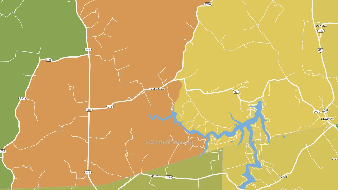 Rosewood, KY Map of Robbery Rates