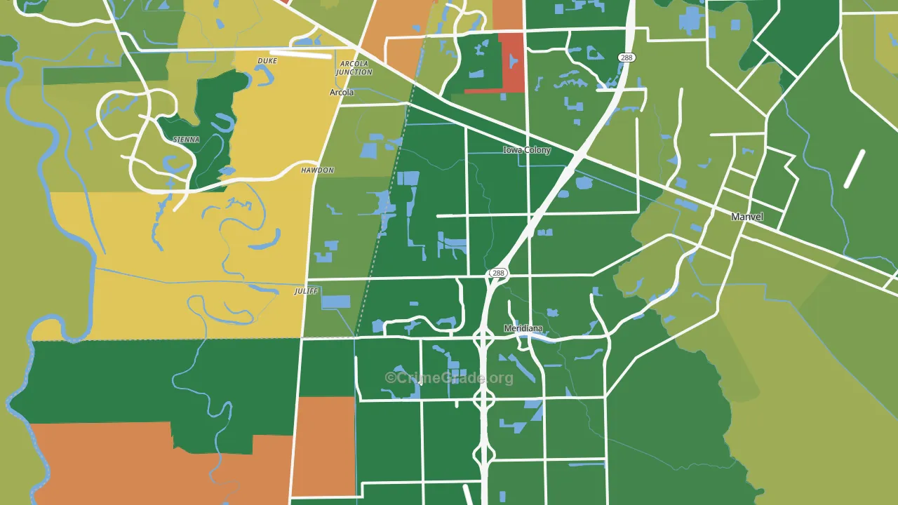 Rosharon, TX Map of Robbery Rates