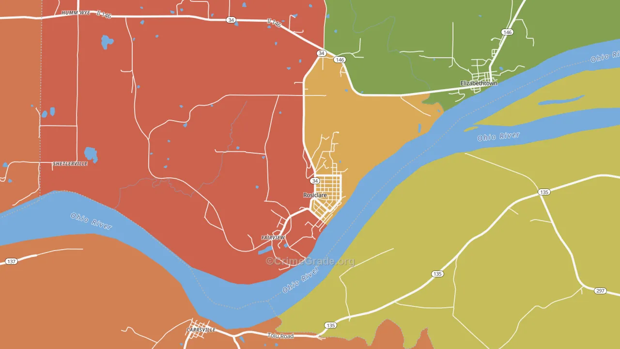 Rosiclare, IL Map of Robbery Rates