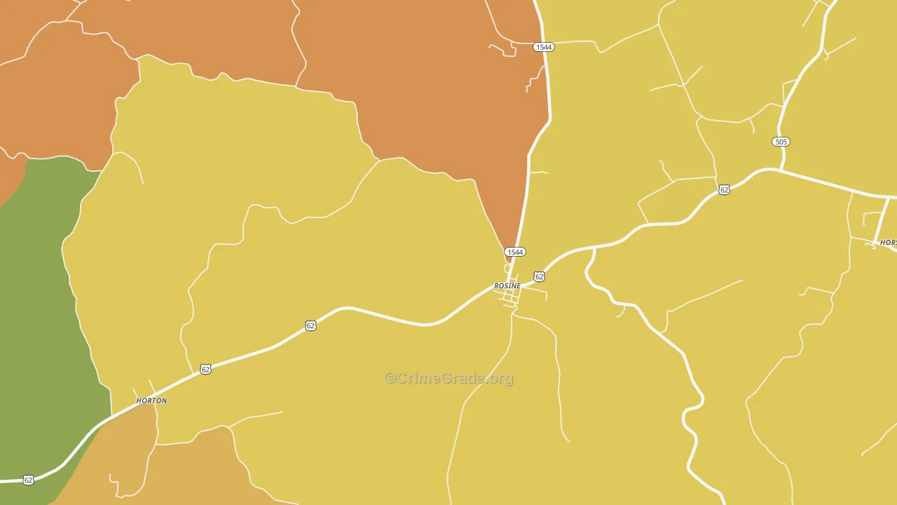 Rosine, KY Map of Robbery Rates