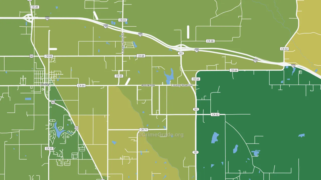 Rosinton, AL Map of Robbery Rates
