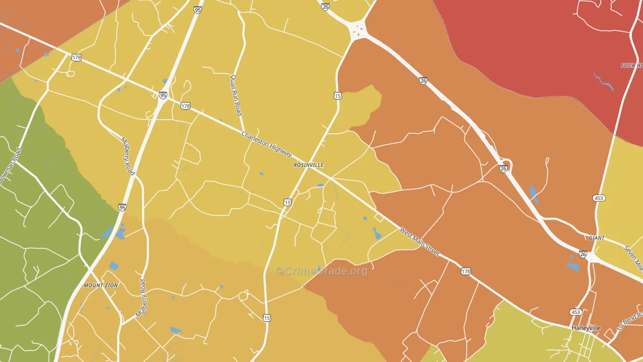 Rosinville, SC Map of Robbery Rates