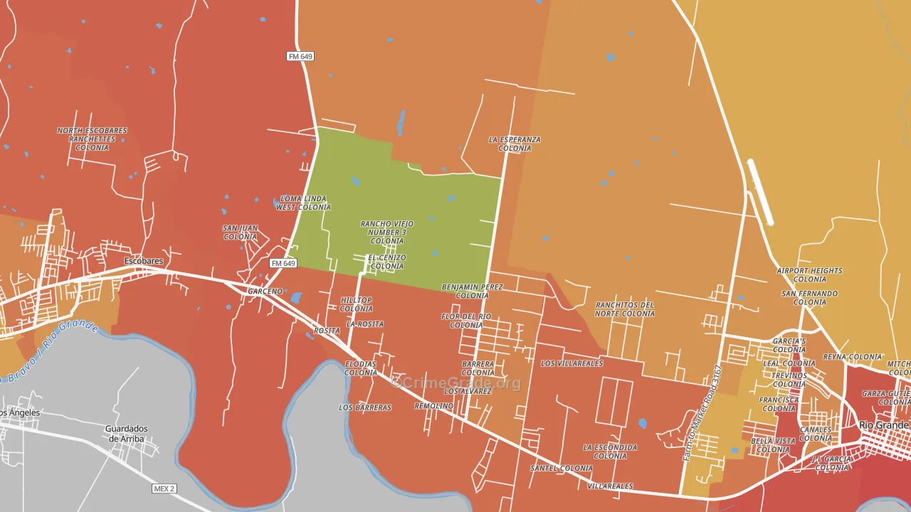 Rosita, TX Map of Robbery Rates