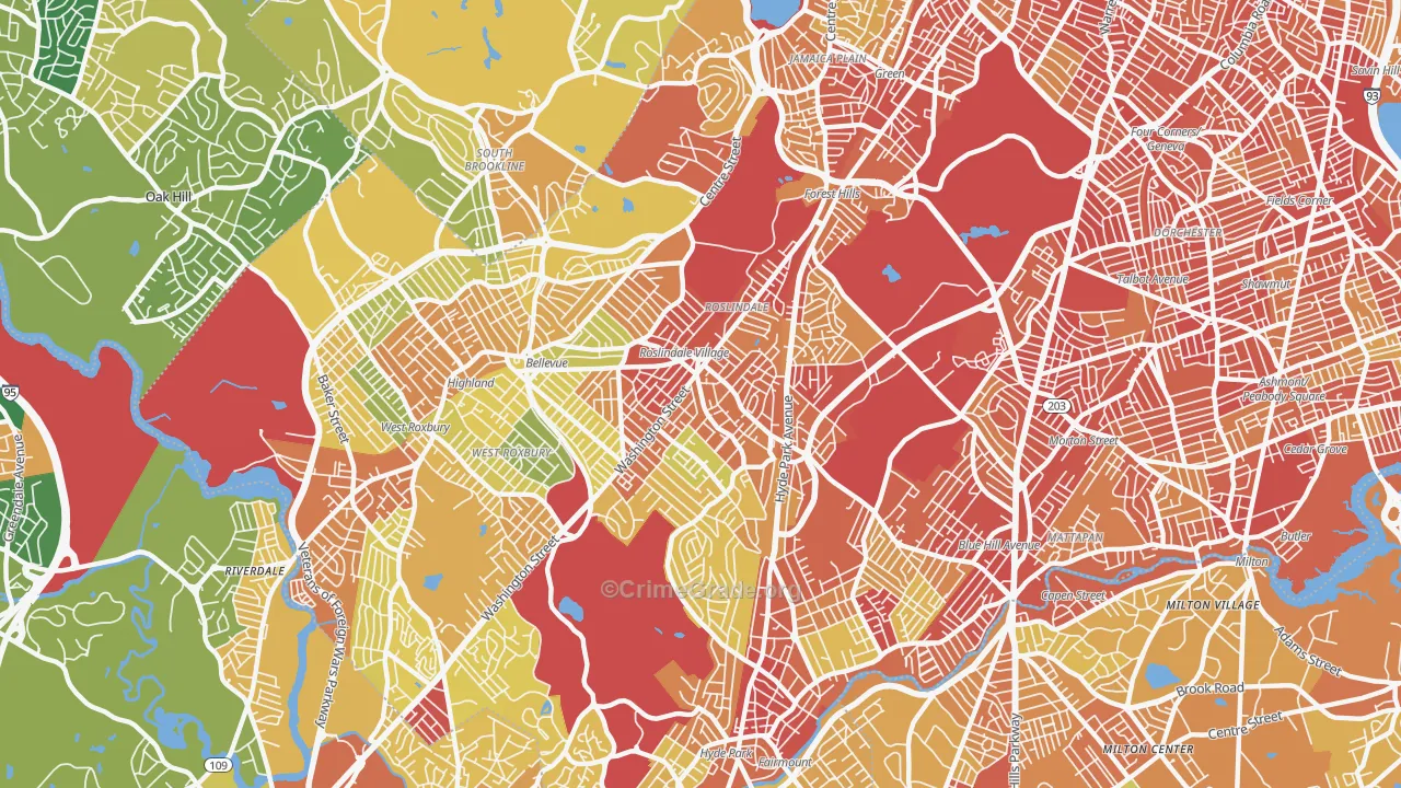 Roslindale, MA Map of Robbery Rates