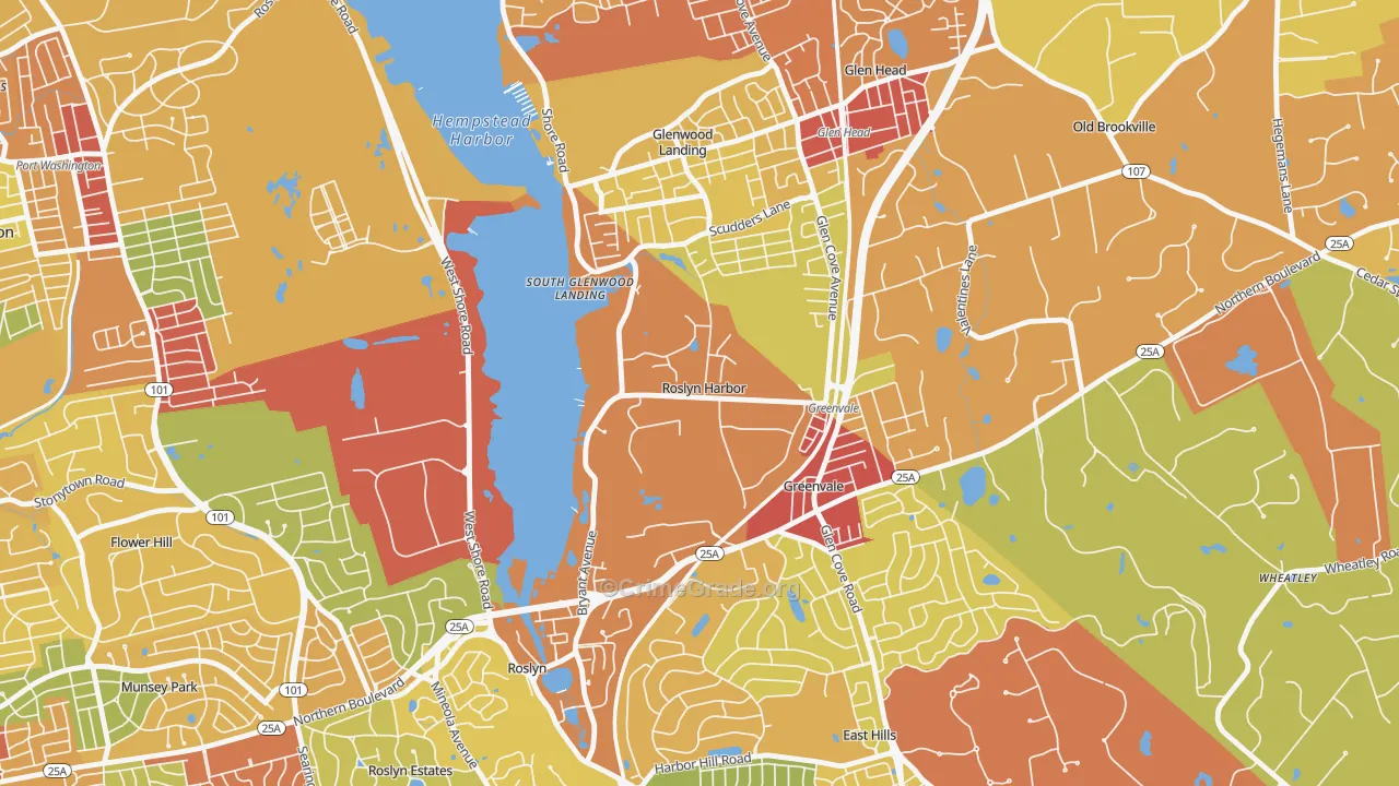 Roslyn Harbor, NY Map of Robbery Rates