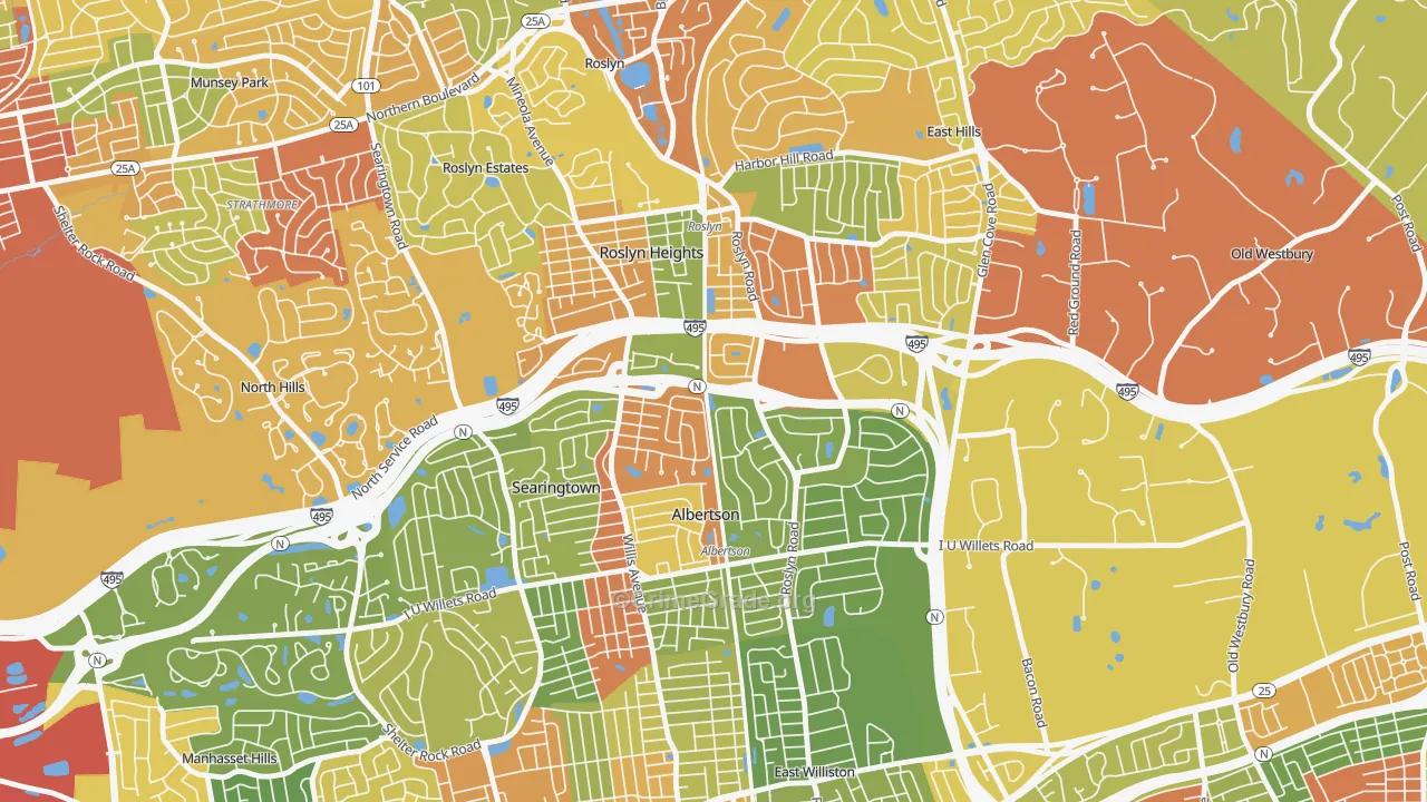 Roslyn Heights, NY Map of Robbery Rates