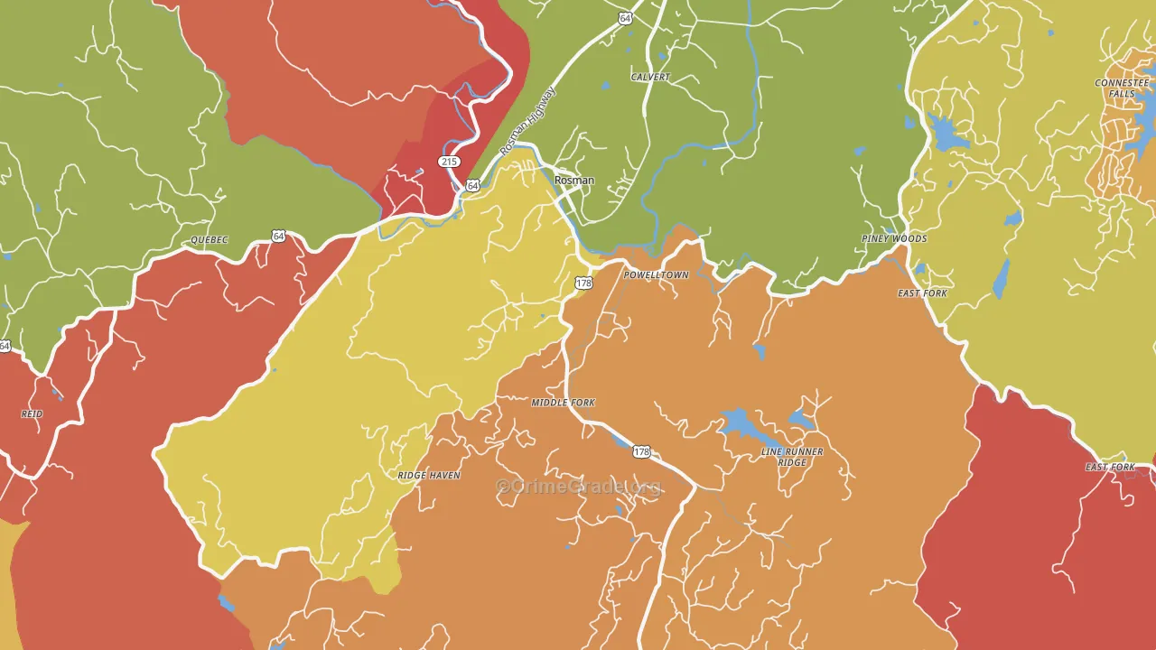 Rosman, NC Map of Robbery Rates