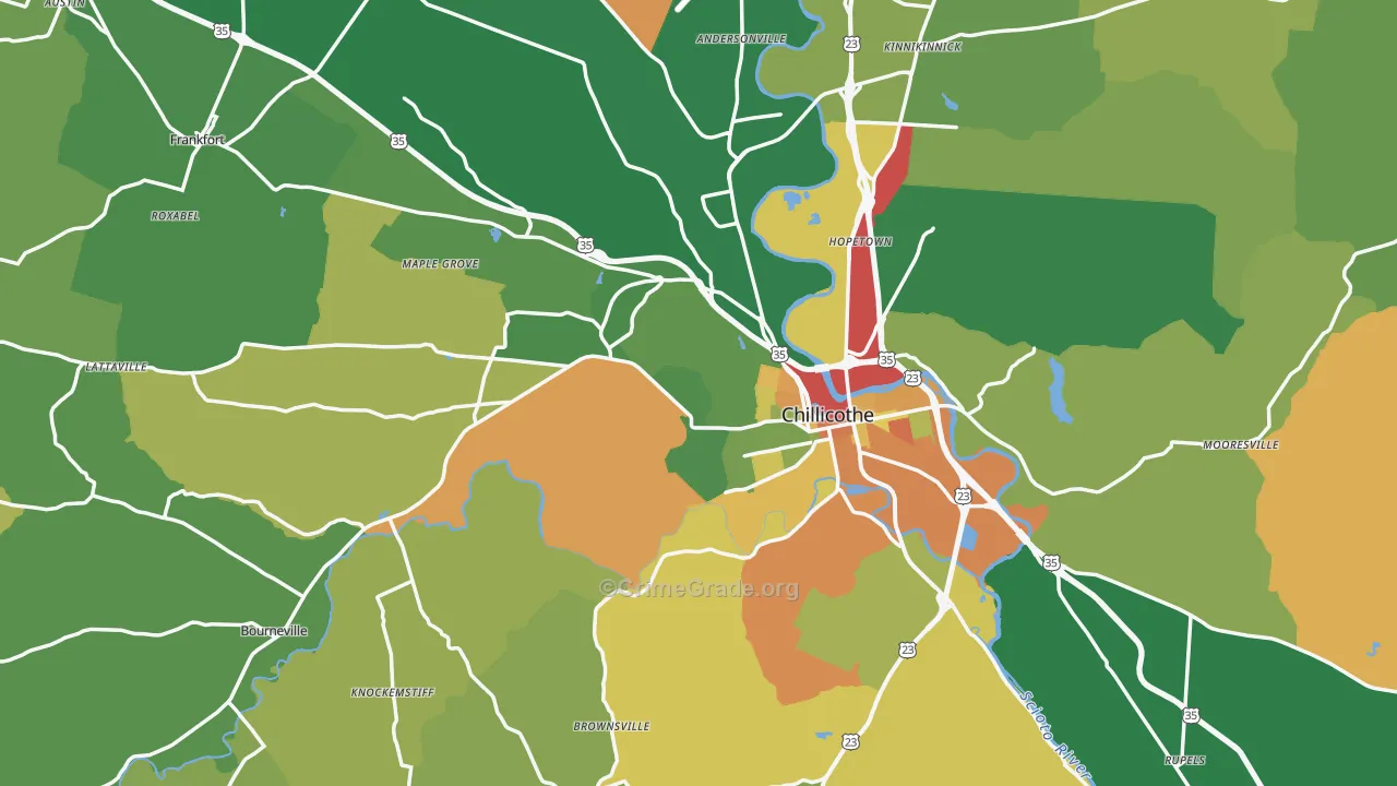 Ross County, OH Map of Robbery Rates