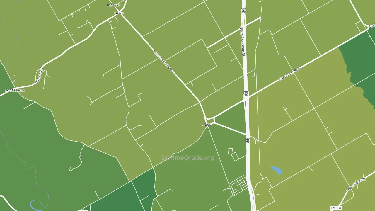 Ross, TX Map of Robbery Rates