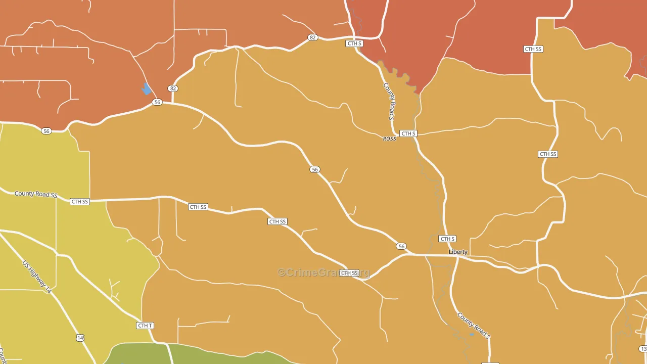 Ross, WI Map of Robbery Rates