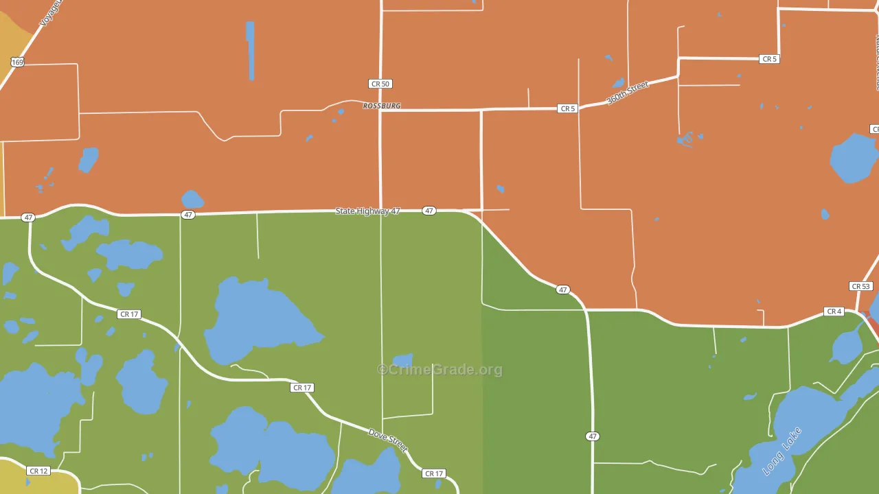 Rossburg, MN Map of Robbery Rates
